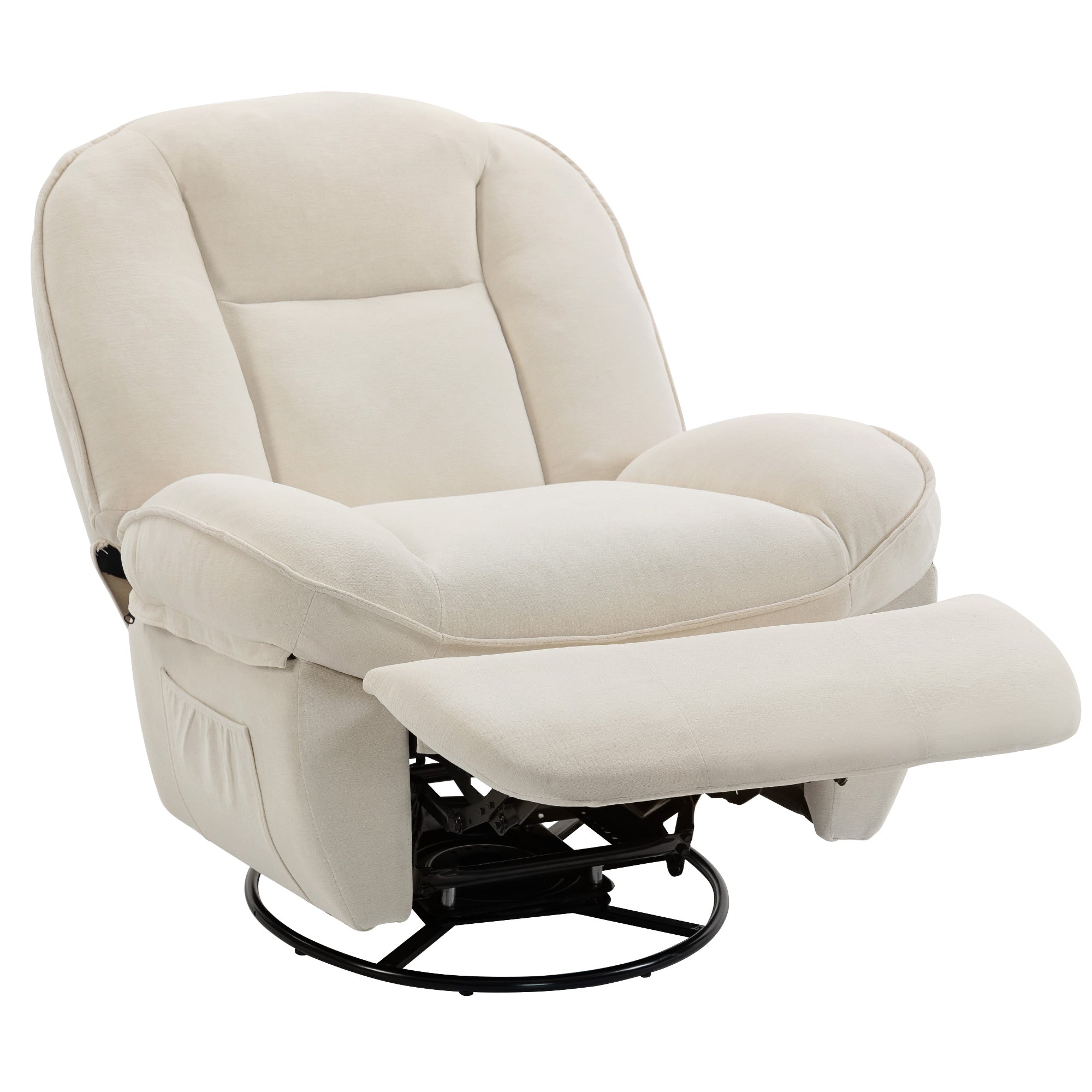 Recliner Chair — Padded Swivel & Rocking TV Recliner with Footrest, Deep Seat, Chenille Upholstery, Side Pocket, Up to 331 lb, Cream