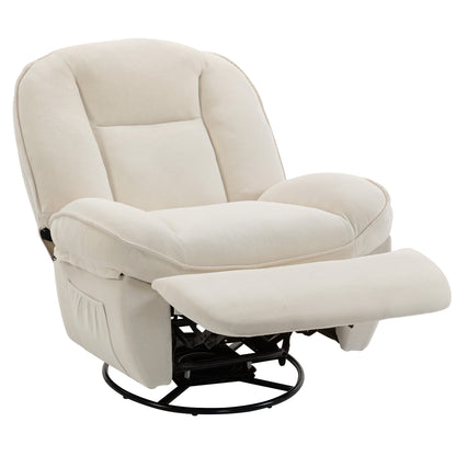 Recliner Chair — Padded Swivel & Rocking TV Recliner with Footrest, Deep Seat, Chenille Upholstery, Side Pocket, Up to 331 lb, Cream