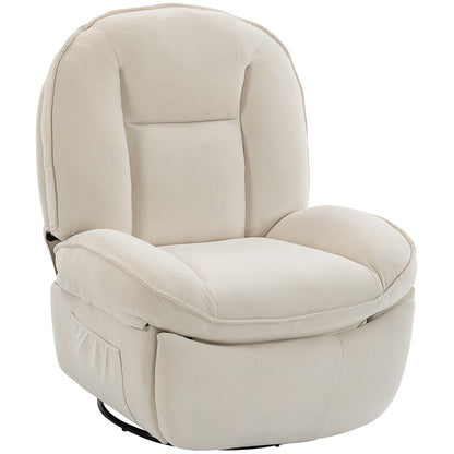 Recliner Chair — Padded Swivel & Rocking TV Recliner with Footrest, Deep Seat, Chenille Upholstery, Side Pocket, Up to 331 lb, Cream