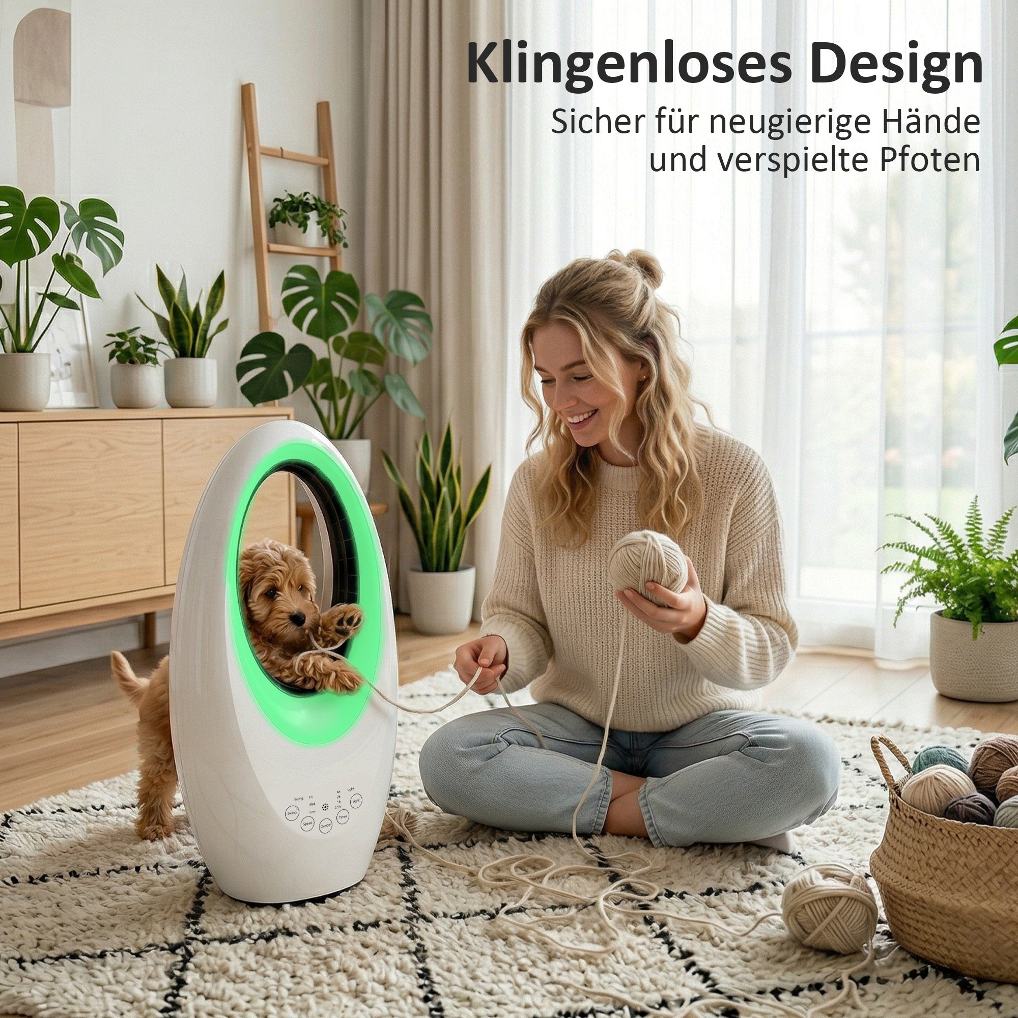 Bladeless Tower Fan for Bedroom, 36 dB Quiet, 60° Oscillation, LED Lighting, 3 Speeds, 7.5-Hour Timer, Remote Control, White