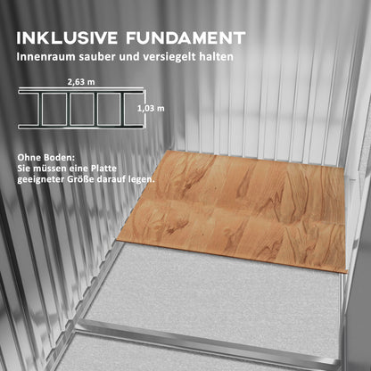 Toolhouse 4.9 m², Garden House with Gable Roof, Sliding Door, Foundation, 277 x 195 x 192 cm, Toolshed Made of Galvanized Steel, Weatherproof, for Garden, Dark Gray