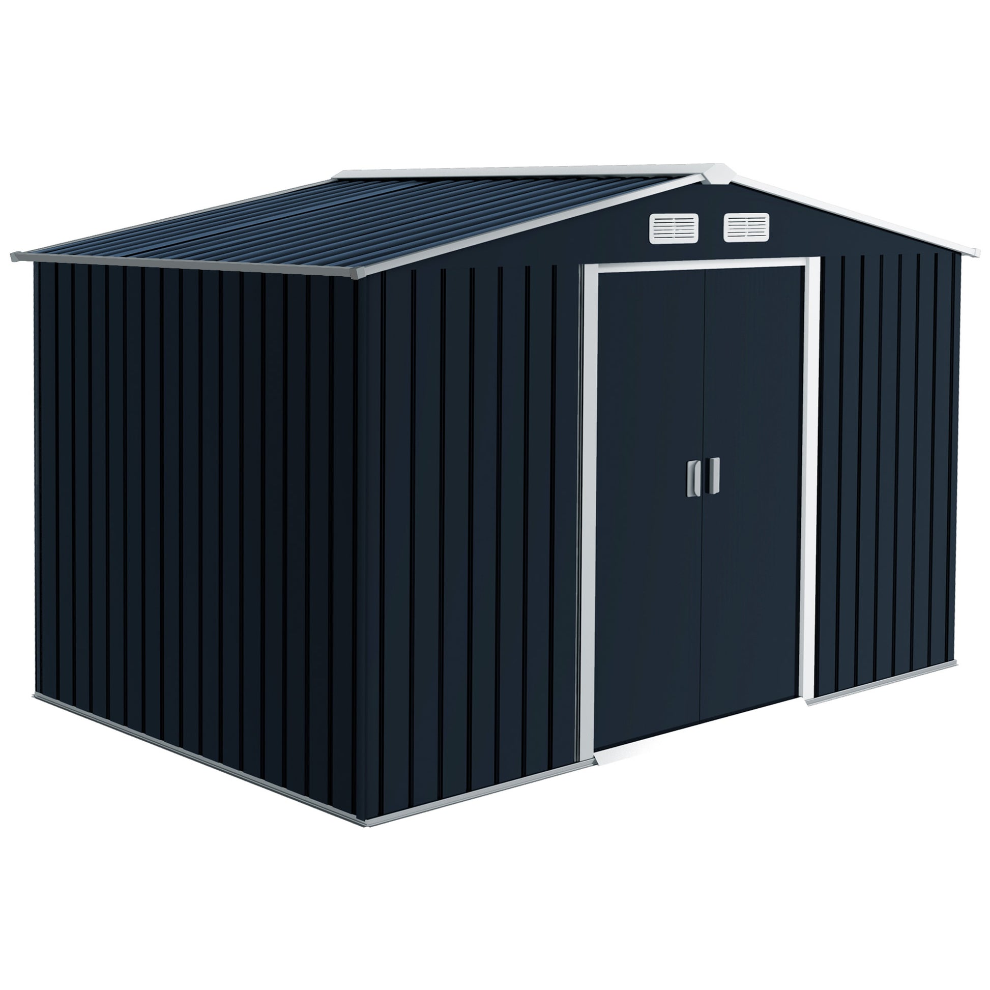 Toolhouse 4.9 m², Garden House with Gable Roof, Sliding Door, Foundation, 277 x 195 x 192 cm, Toolshed Made of Galvanized Steel, Weatherproof, for Garden, Dark Gray