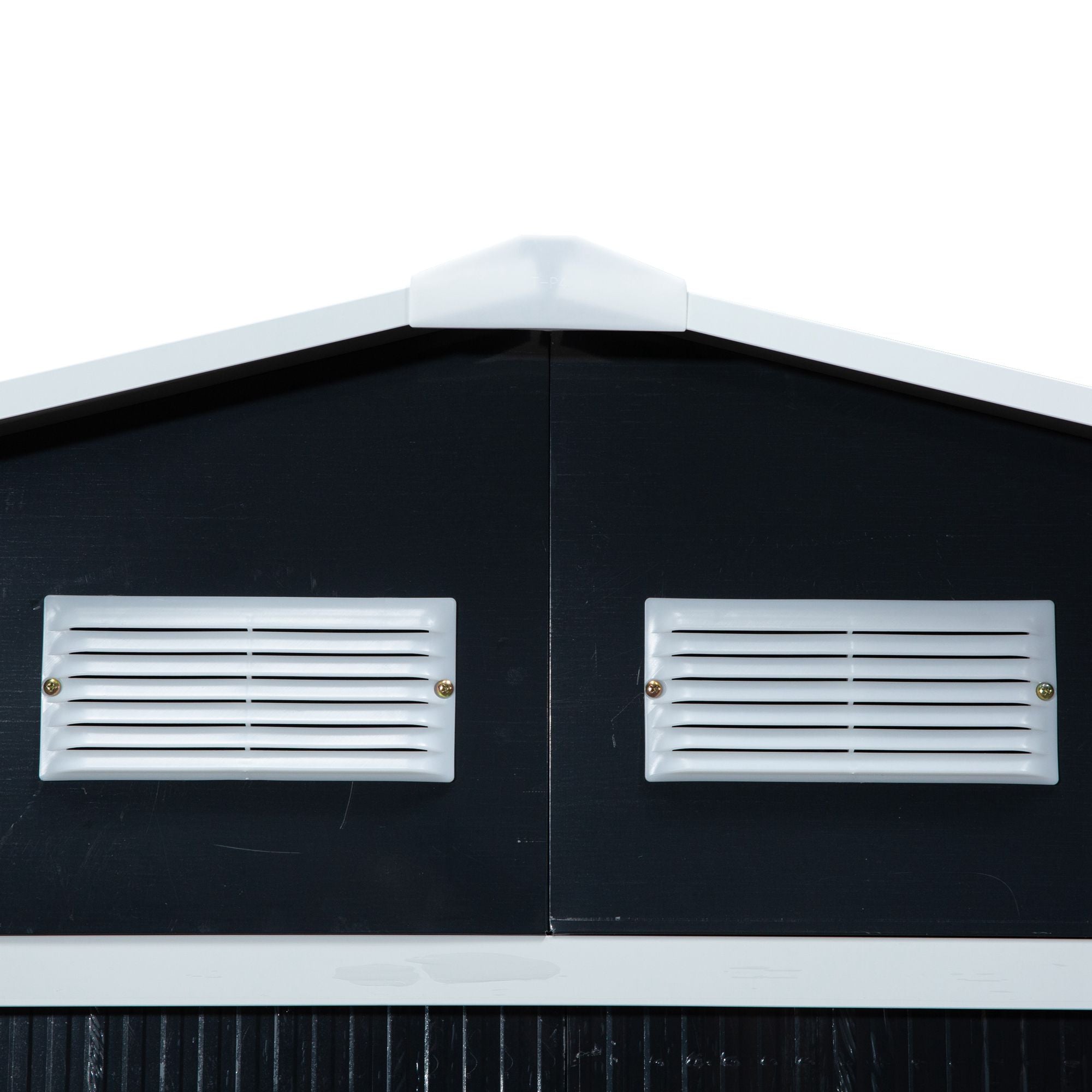 Toolhouse 4.9 m², Garden House with Gable Roof, Sliding Door, Foundation, 277 x 195 x 192 cm, Toolshed Made of Galvanized Steel, Weatherproof, for Garden, Dark Gray