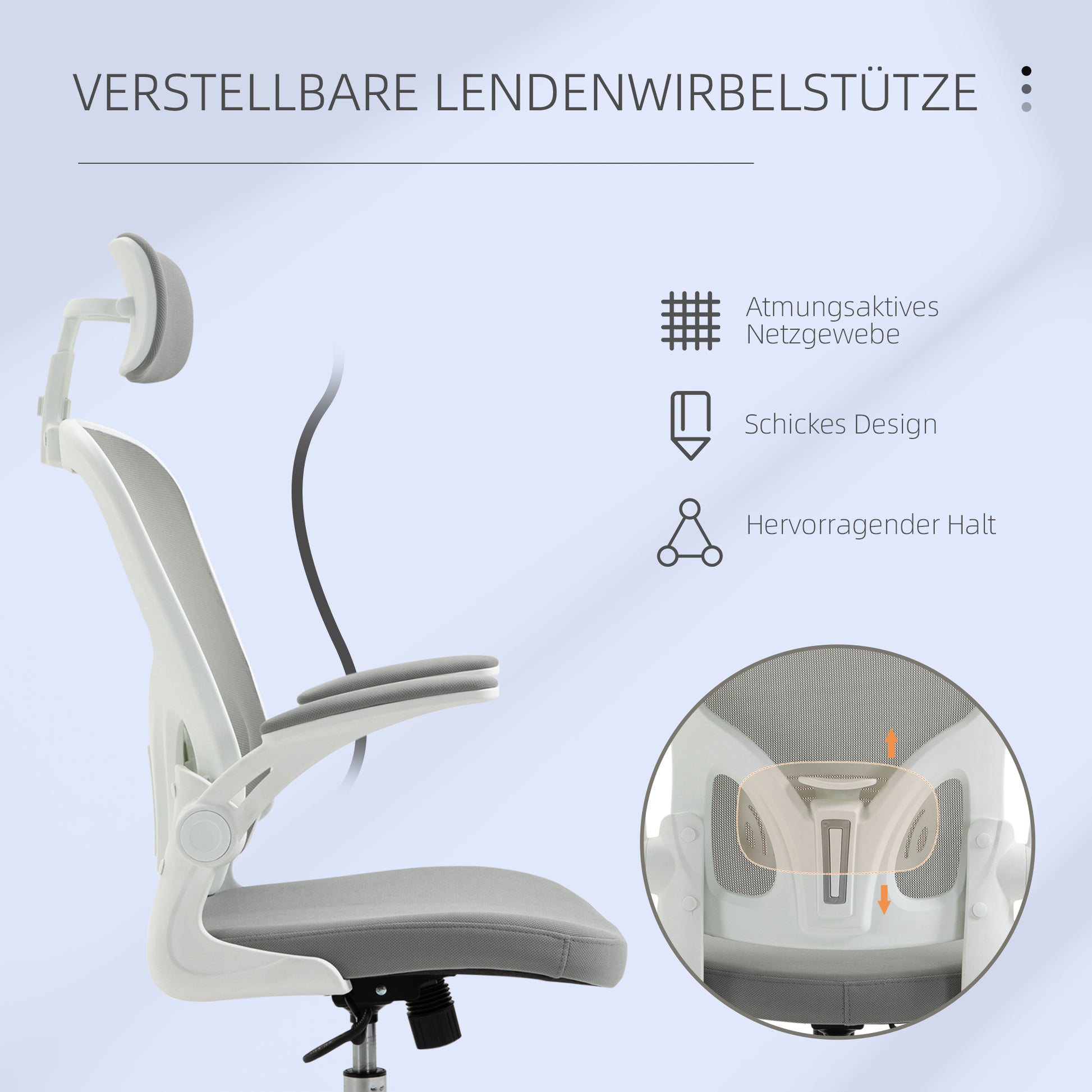 Office Chair Ergonomic Desk Chair with Rocking Function High Back Lumbar Support Headrest Foldable Arms Home Office Gray 65 x 64 x 114-122 cm