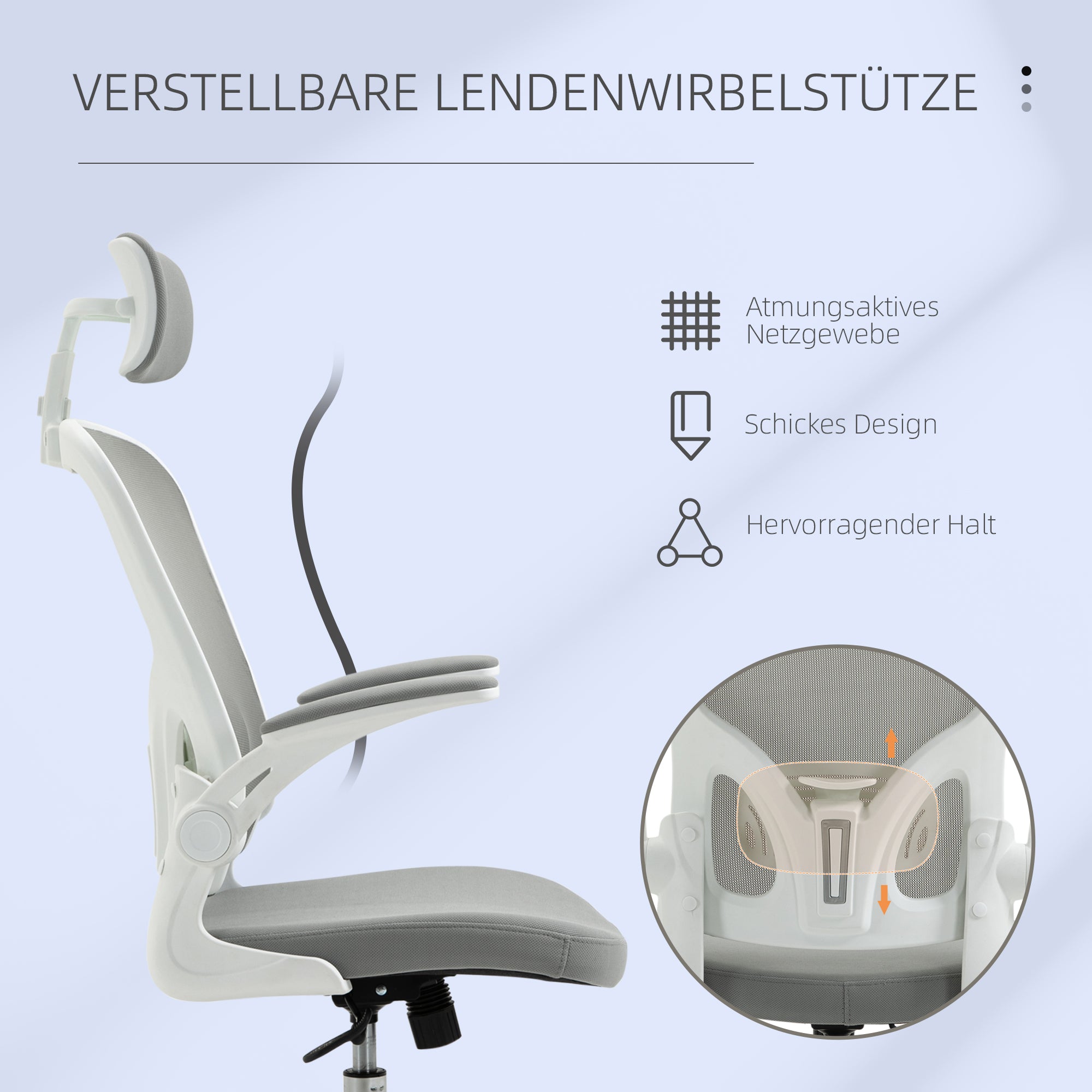 Office Chair Ergonomic Desk Chair with Rocking Function High Back Lumbar Support Headrest Foldable Arms Home Office Gray 65 x 64 x 114-122 cm