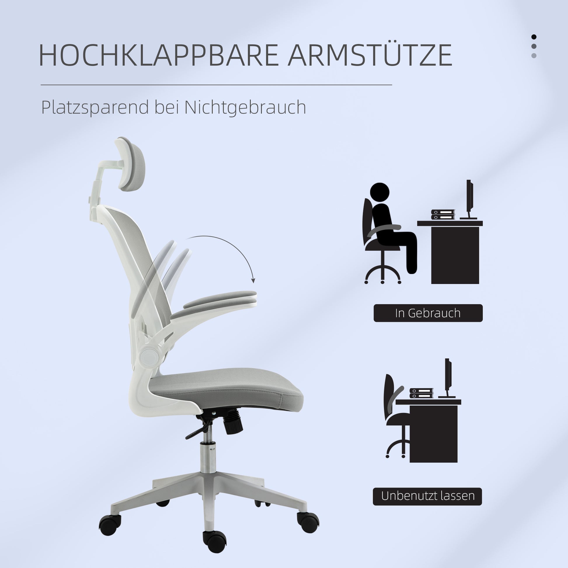 Office Chair Ergonomic Desk Chair with Rocking Function High Back Lumbar Support Headrest Foldable Arms Home Office Gray 65 x 64 x 114-122 cm
