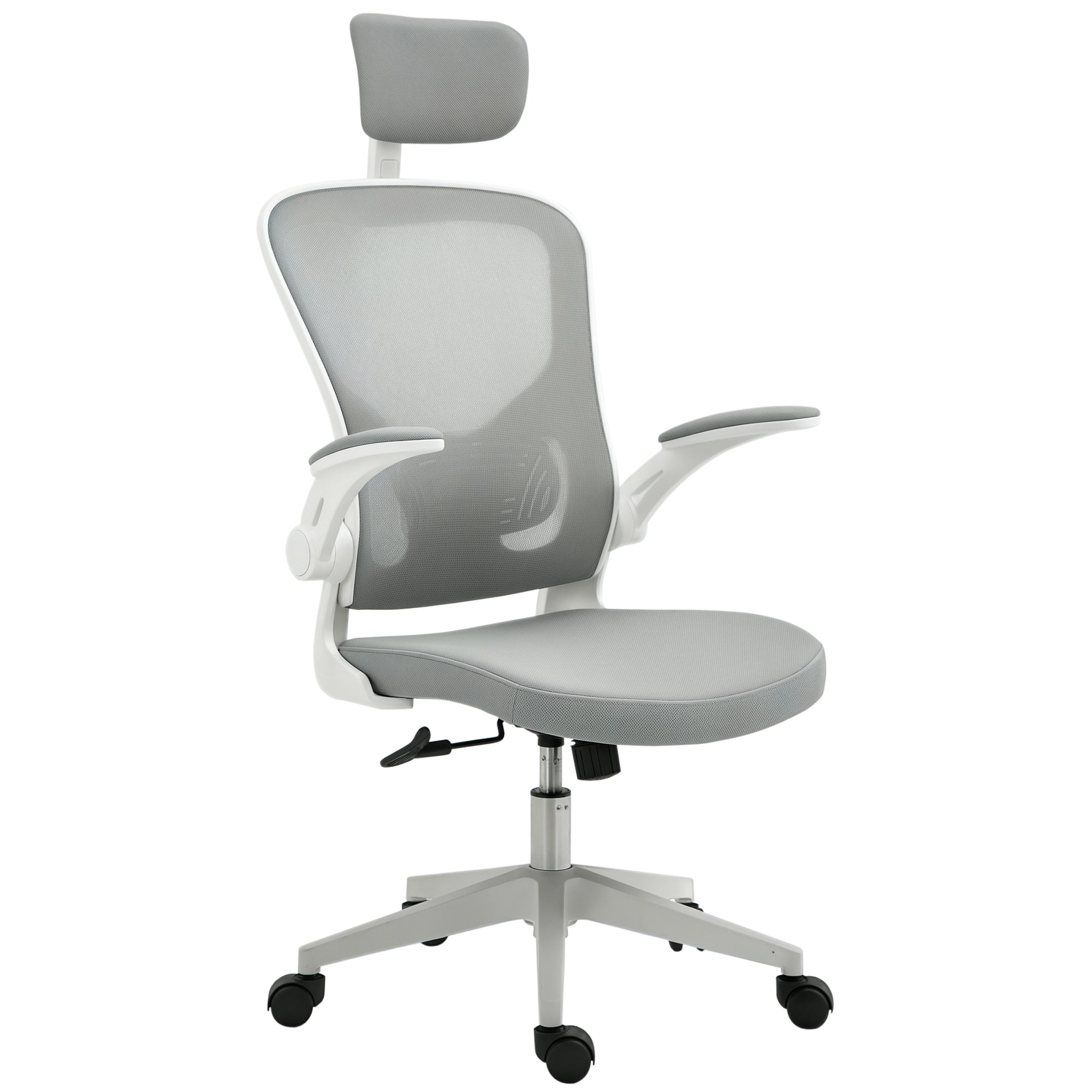 Office Chair Ergonomic Desk Chair with Rocking Function High Back Lumbar Support Headrest Foldable Arms Home Office Gray 65 x 64 x 114-122 cm