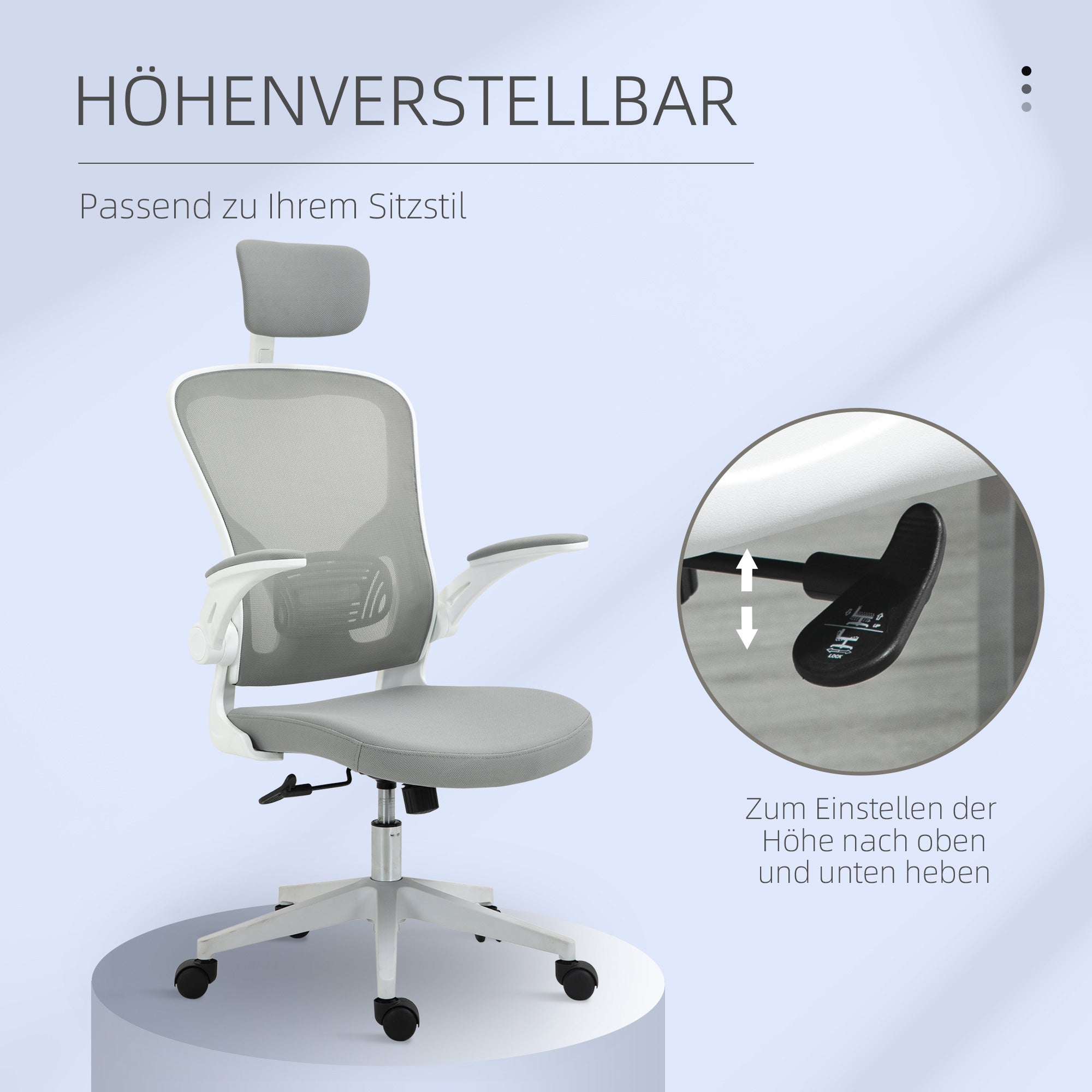 Office Chair Ergonomic Desk Chair with Rocking Function High Back Lumbar Support Headrest Foldable Arms Home Office Gray 65 x 64 x 114-122 cm