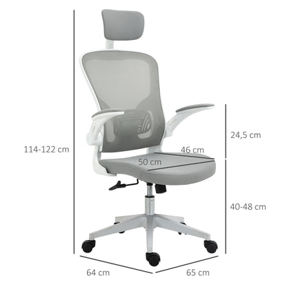 Office Chair Ergonomic Desk Chair with Rocking Function High Back Lumbar Support Headrest Foldable Arms Home Office Gray 65 x 64 x 114-122 cm