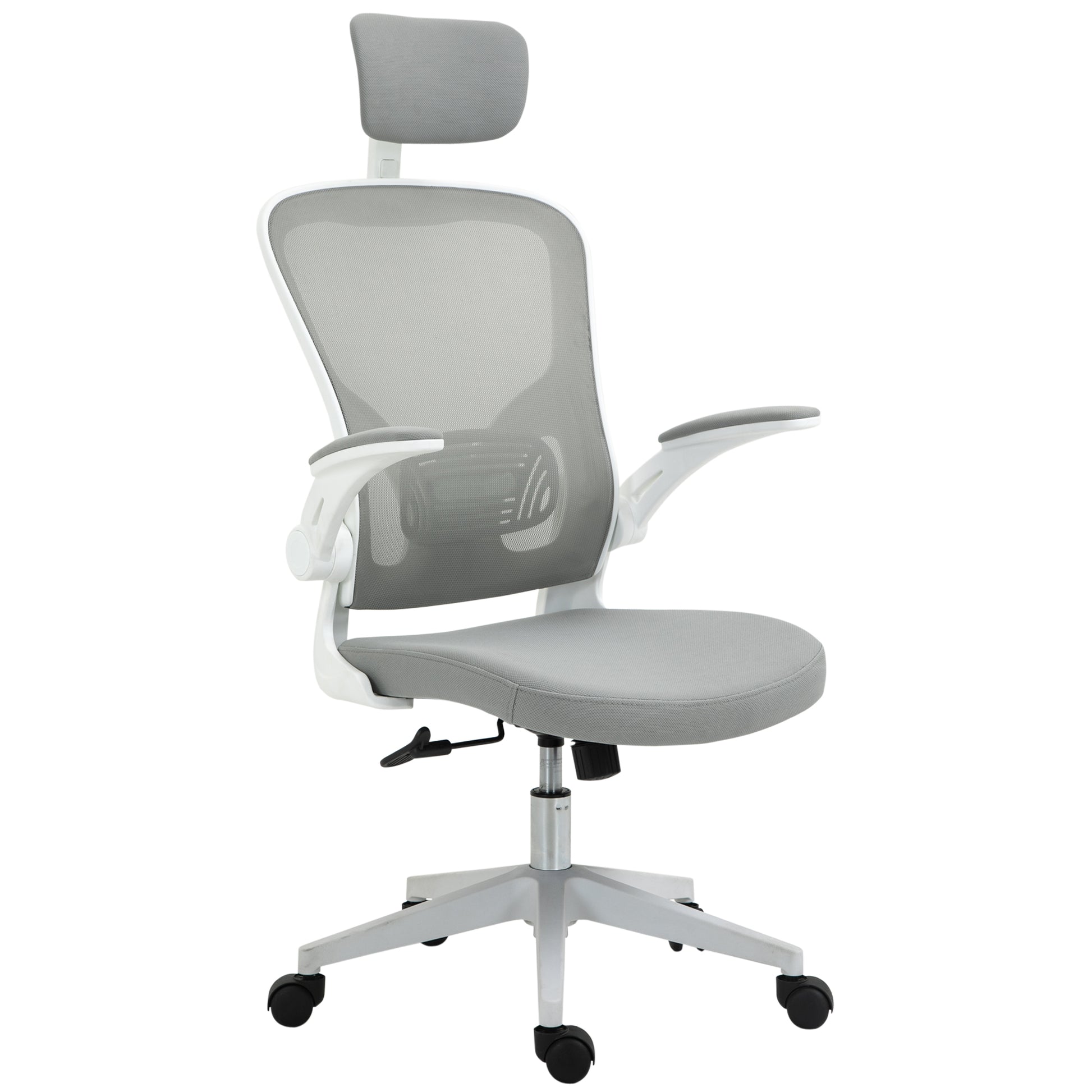 Office Chair Ergonomic Desk Chair with Rocking Function High Back Lumbar Support Headrest Foldable Arms Home Office Gray 65 x 64 x 114-122 cm