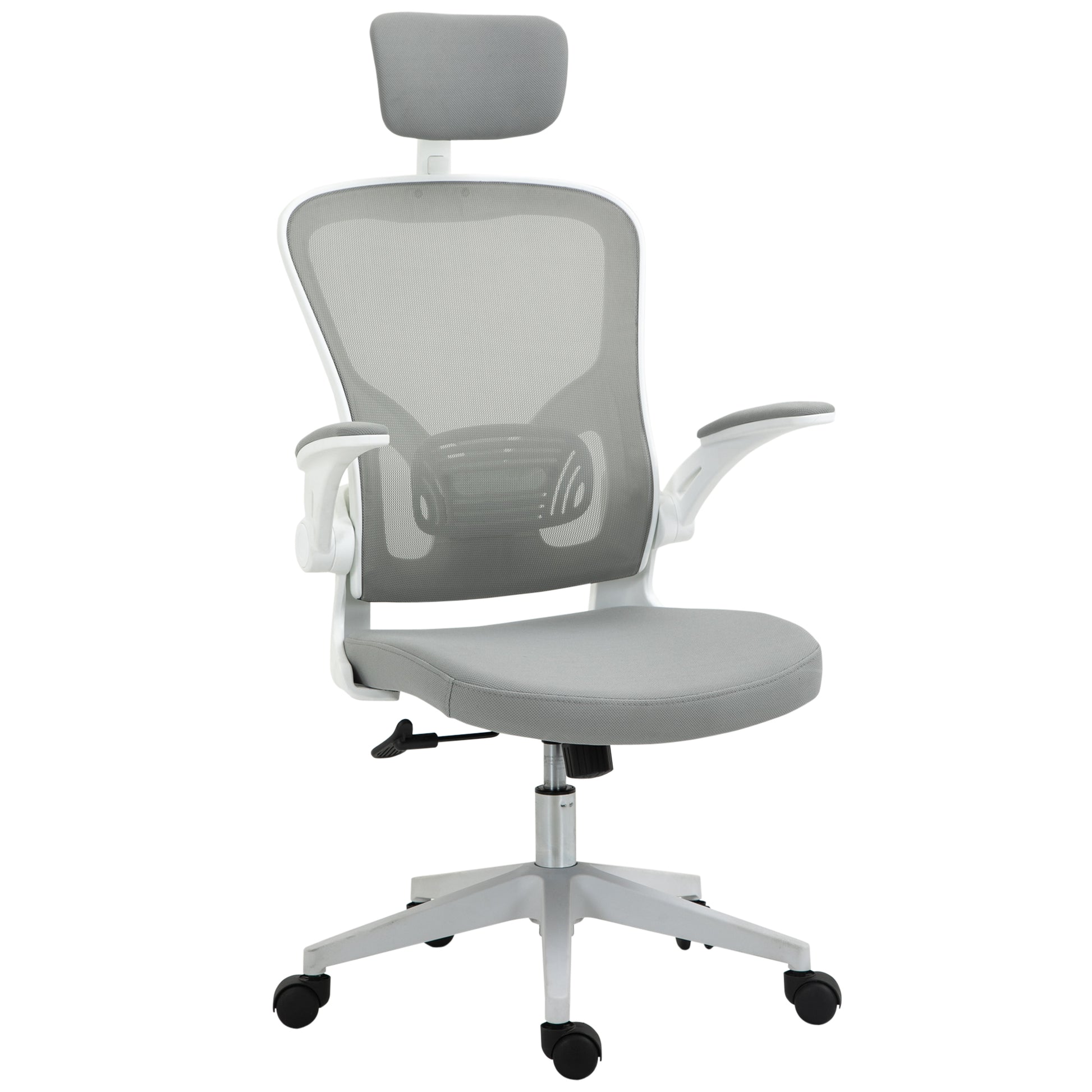 Office Chair Ergonomic Desk Chair with Rocking Function High Back Lumbar Support Headrest Foldable Arms Home Office Gray 65 x 64 x 114-122 cm
