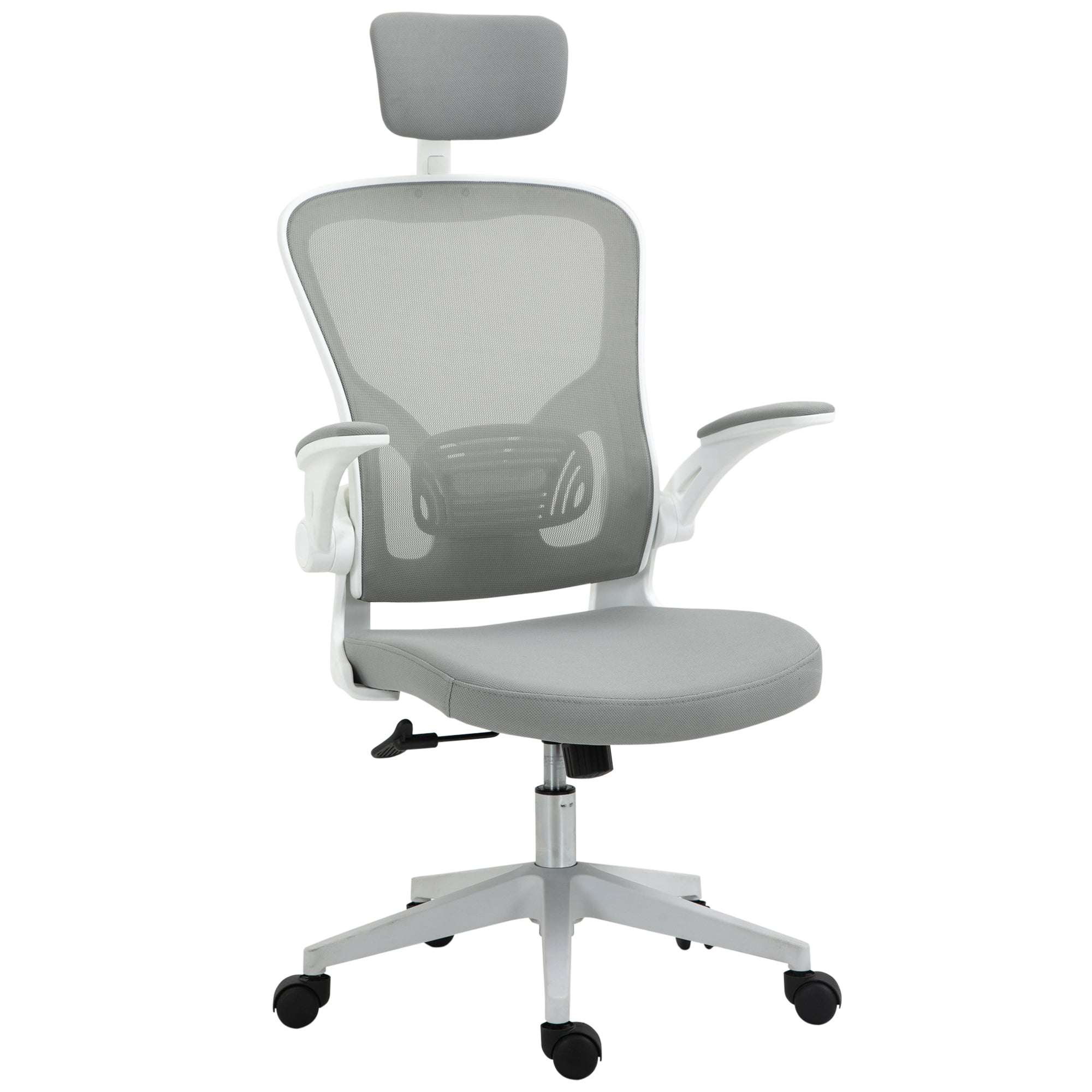 Office Chair Ergonomic Desk Chair with Rocking Function High Back Lumbar Support Headrest Foldable Arms Home Office Gray 65 x 64 x 114-122 cm