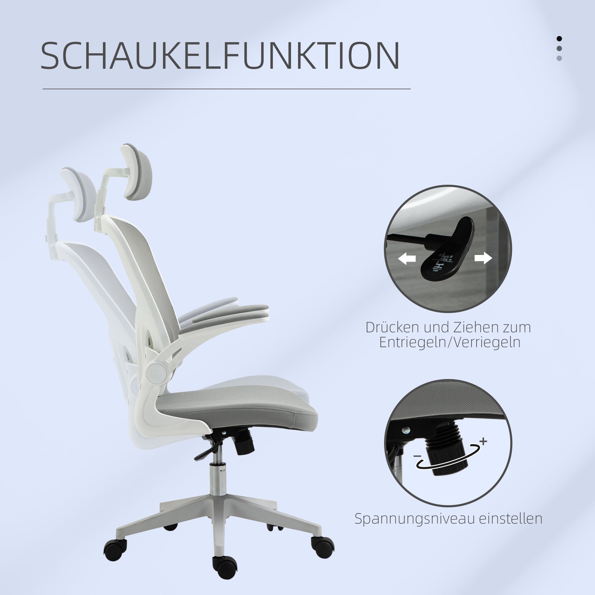 Office Chair Ergonomic Desk Chair with Rocking Function High Back Lumbar Support Headrest Foldable Arms Home Office Gray 65 x 64 x 114-122 cm