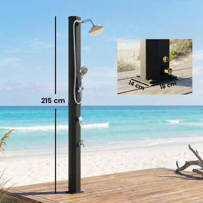35 L Solar Garden Shower — Anti-Freeze Protection, Dual Rain Showerheads, Foot Tap, Max Water Temp 140°F (60°C), for Pool & Camping, No Electricity, Black