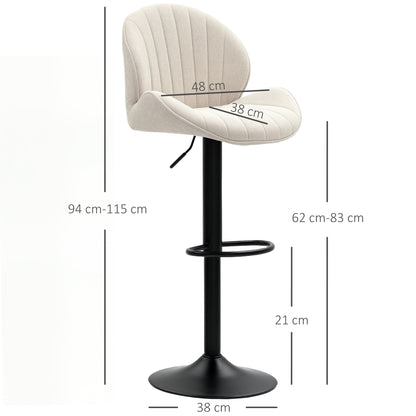 Set of 2 Bar Stools, Swivel Bar Chairs, Seashell Shape, High Kitchen Chair with Backrest, Adjustable Height and Footrest, Steel Frame, Beige