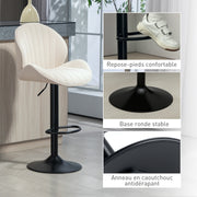 Set of 2 Bar Stools, Swivel Bar Chairs, Seashell Shape, High Kitchen Chair with Backrest, Adjustable Height and Footrest, Steel Frame, Beige