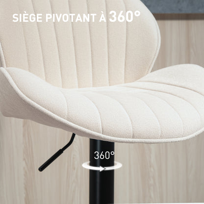 Set of 2 Bar Stools, Swivel Bar Chairs, Seashell Shape, High Kitchen Chair with Backrest, Adjustable Height and Footrest, Steel Frame, Beige