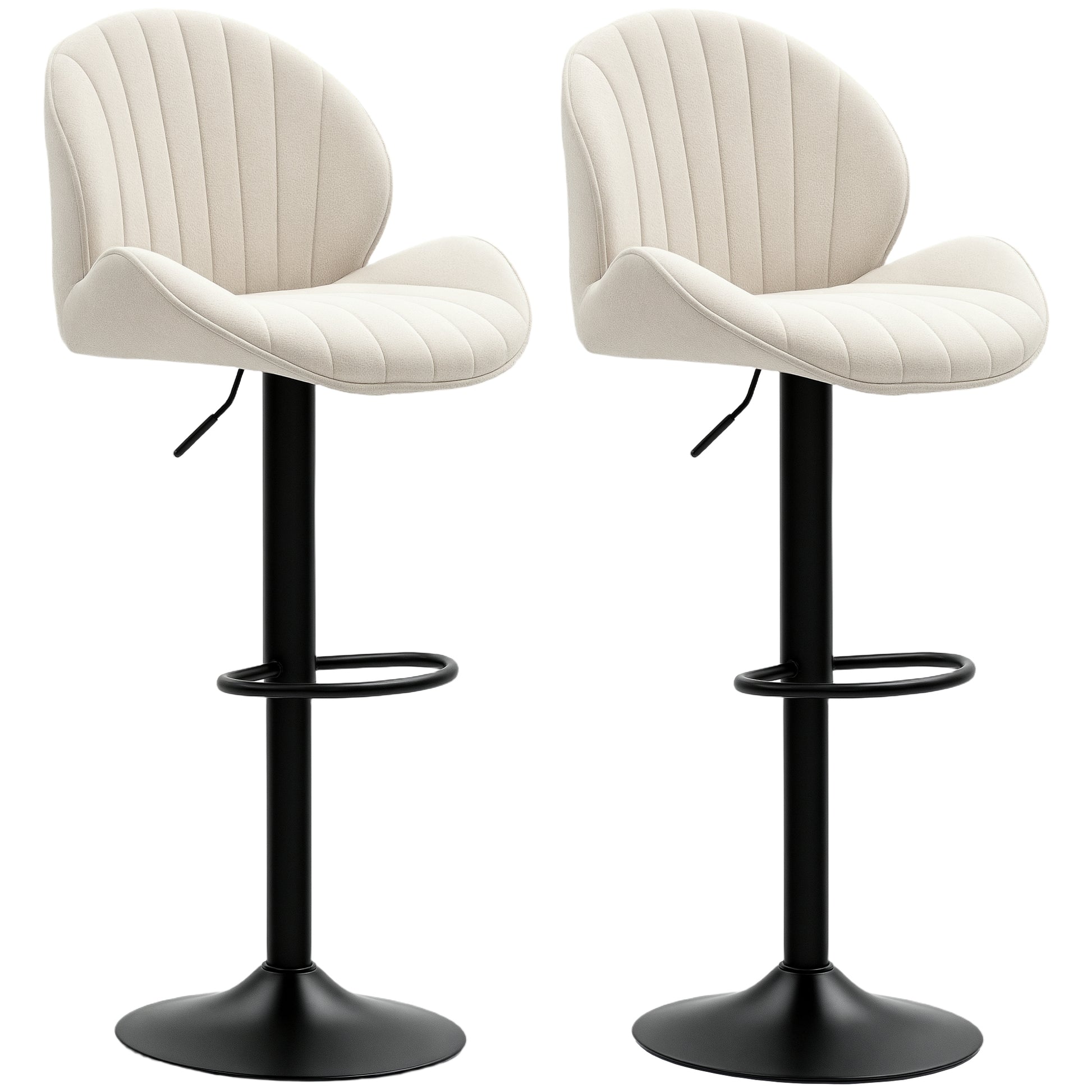 Set of 2 Bar Stools, Swivel Bar Chairs, Seashell Shape, High Kitchen Chair with Backrest, Adjustable Height and Footrest, Steel Frame, Beige