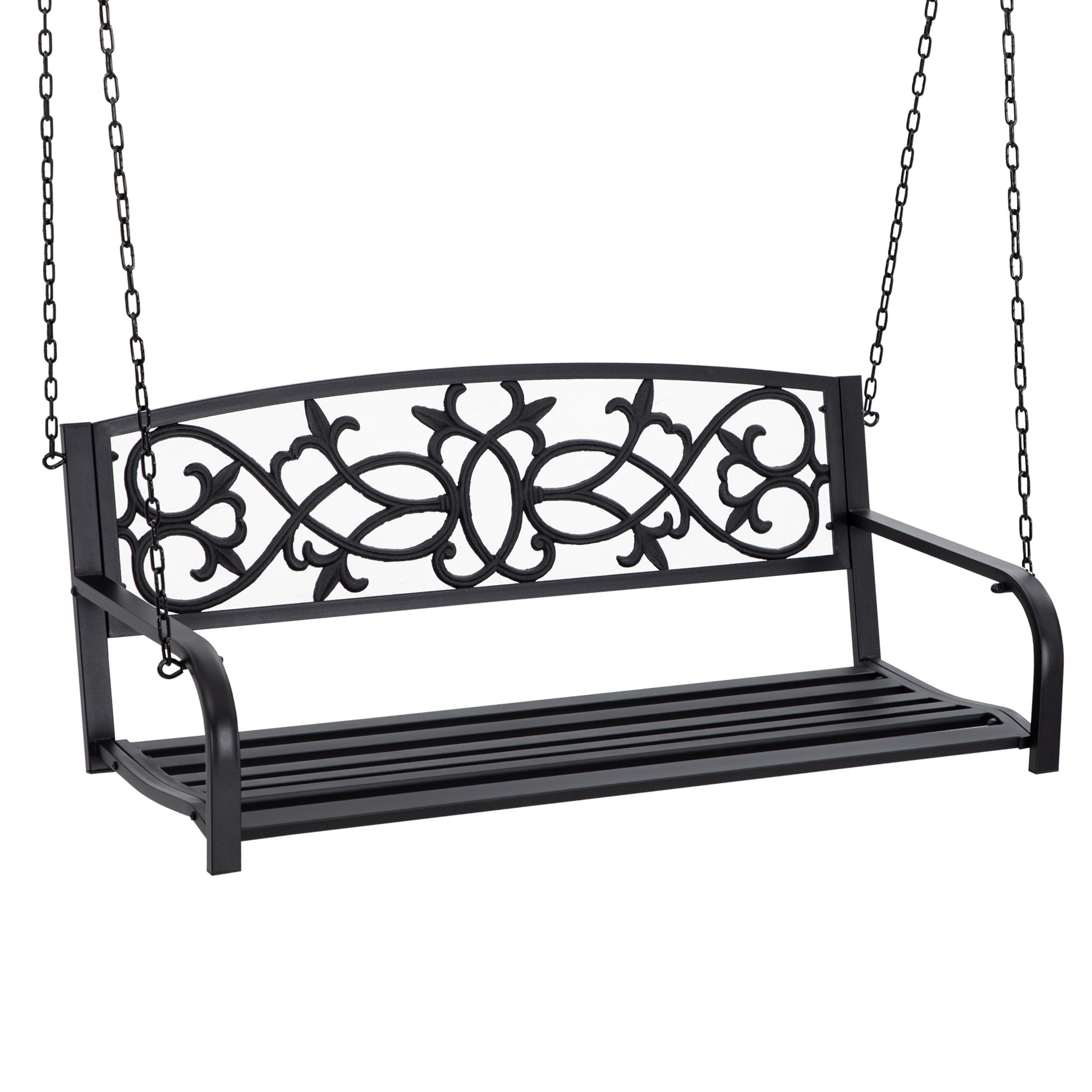 2-Seater Hanging Steel Swing Bench with Armrests Max Load 240 kg for Garden Terrace Balcony Outdoor 127x59.5x52 cm Black