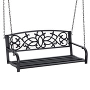 2-Seater Hanging Steel Swing Bench with Armrests Max Load 240 kg for Garden Terrace Balcony Outdoor 127x59.5x52 cm Black