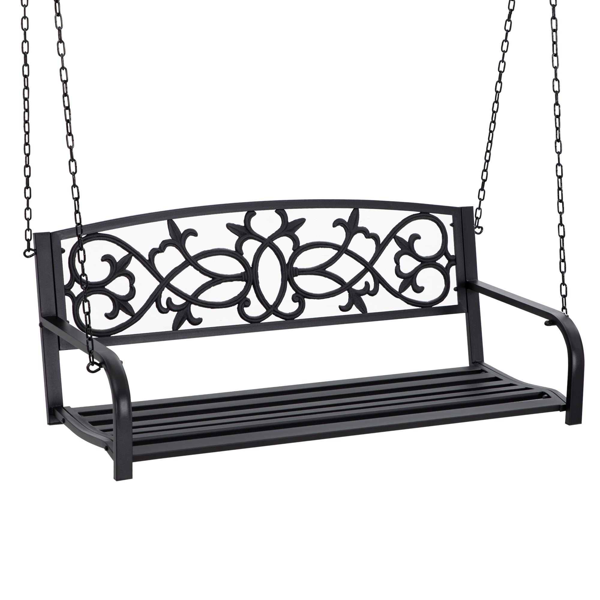 2-Seater Hanging Steel Swing Bench with Armrests Max Load 240 kg for Garden Terrace Balcony Outdoor 127x59.5x52 cm Black