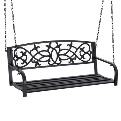 2-Seater Hanging Steel Swing Bench with Armrests Max Load 240 kg for Garden Terrace Balcony Outdoor 127x59.5x52 cm Black