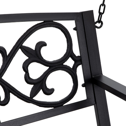 2-Seater Hanging Steel Swing Bench with Armrests Max Load 240 kg for Garden Terrace Balcony Outdoor 127x59.5x52 cm Black