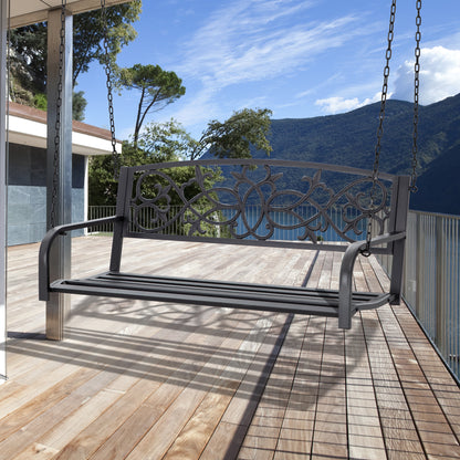 2-Seater Hanging Steel Swing Bench with Armrests Max Load 240 kg for Garden Terrace Balcony Outdoor 127x59.5x52 cm Black