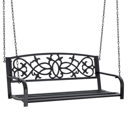 2-Seater Hanging Steel Swing Bench with Armrests Max Load 240 kg for Garden Terrace Balcony Outdoor 127x59.5x52 cm Black