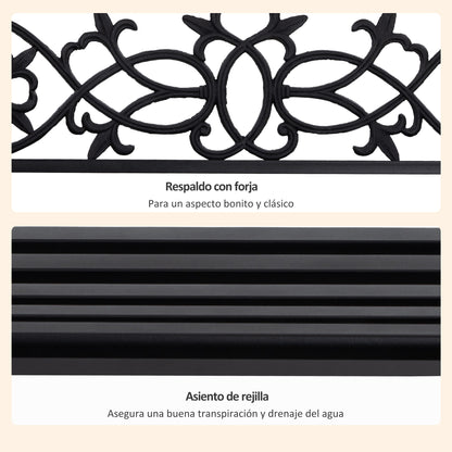 2-Seater Hanging Steel Swing Bench with Armrests Max Load 240 kg for Garden Terrace Balcony Outdoor 127x59.5x52 cm Black