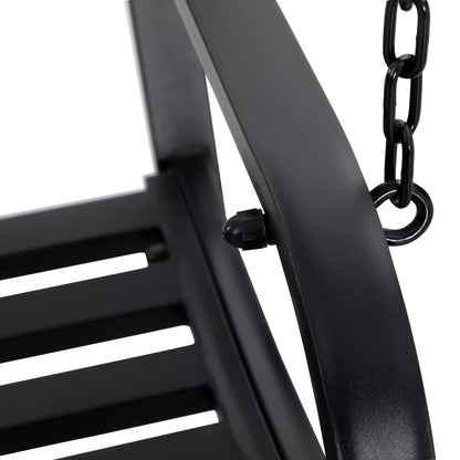 2-Seater Hanging Steel Swing Bench with Armrests Max Load 240 kg for Garden Terrace Balcony Outdoor 127x59.5x52 cm Black