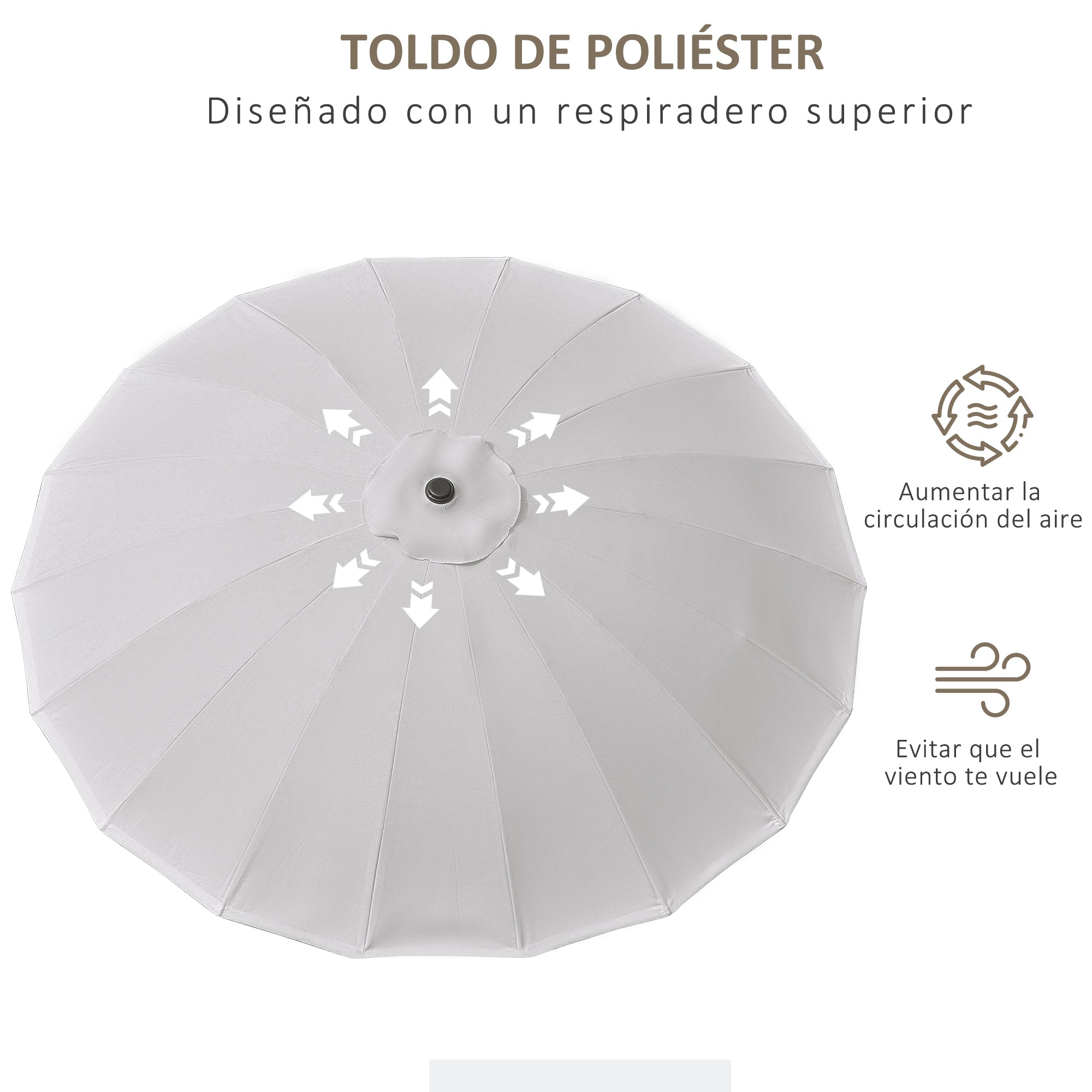 Terrace Umbrella Ø250 cm Garden Umbrella with Tiltable Angle 18 Ribs and Crank Waterproof Parasol for Patio Terrace Light Gray