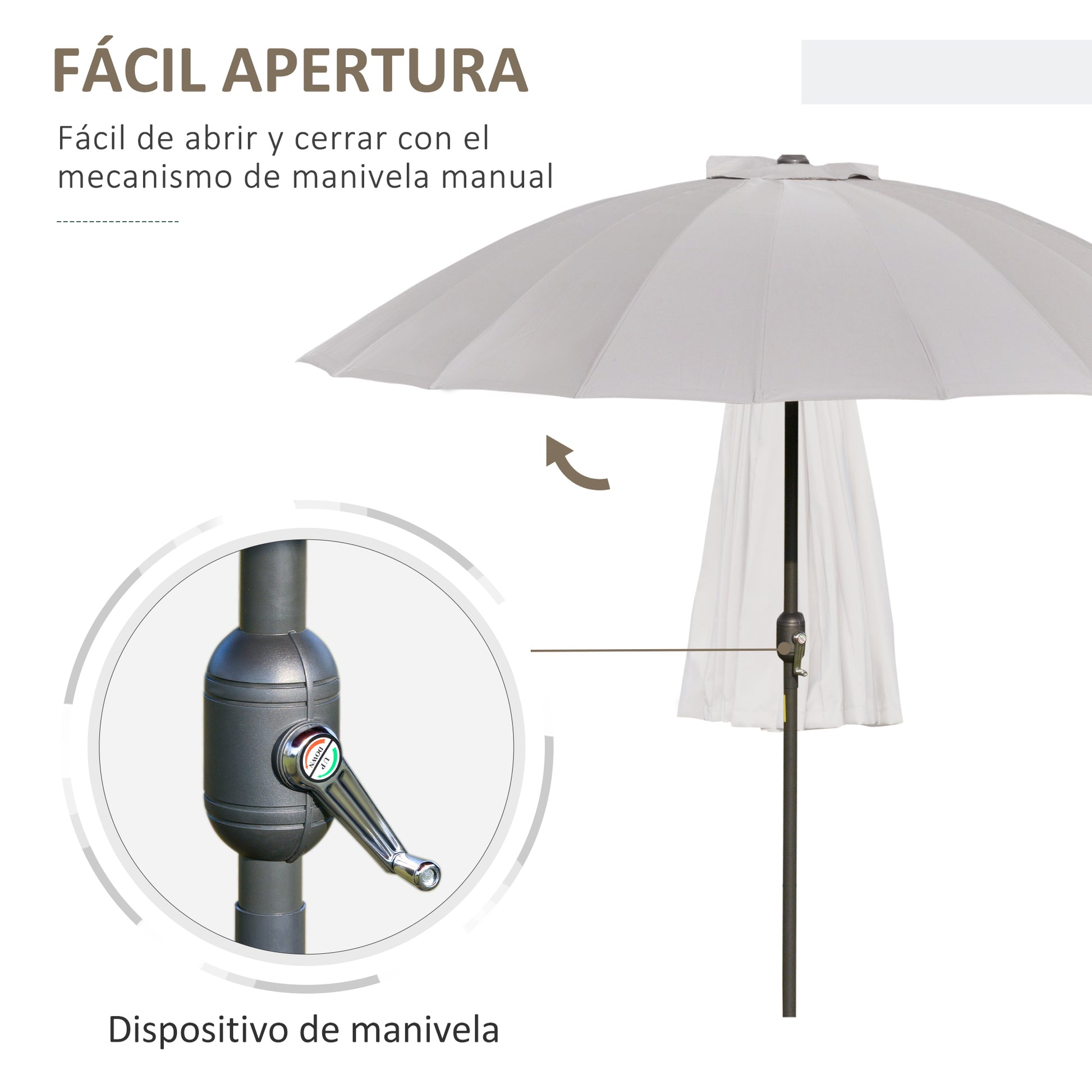 Terrace Umbrella Ø250 cm Garden Umbrella with Tiltable Angle 18 Ribs and Crank Waterproof Parasol for Patio Terrace Light Gray