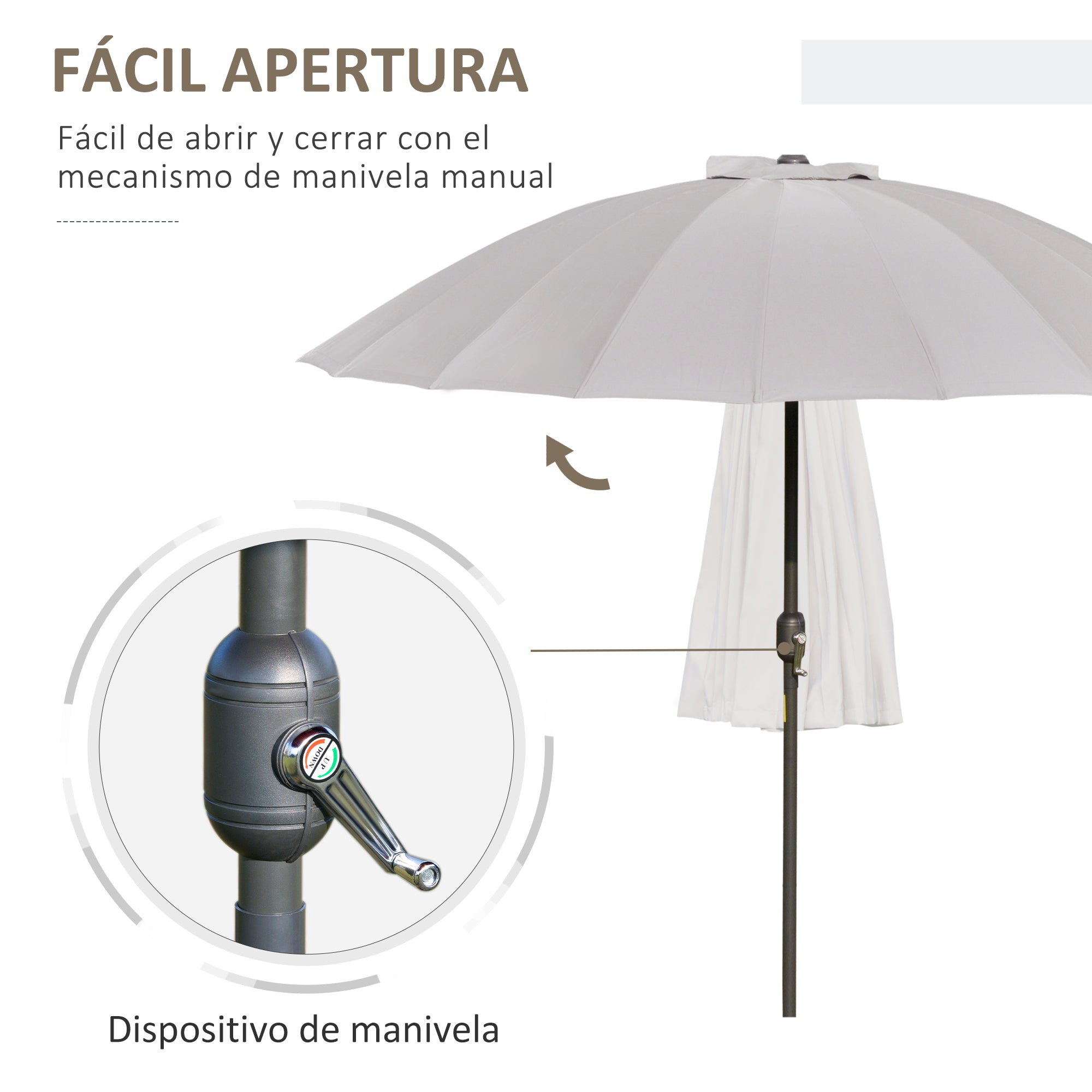 Terrace Umbrella Ø250 cm Garden Umbrella with Tiltable Angle 18 Ribs and Crank Waterproof Parasol for Patio Terrace Light Gray