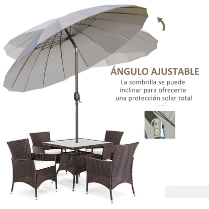Terrace Umbrella Ø250 cm Garden Umbrella with Tiltable Angle 18 Ribs and Crank Waterproof Parasol for Patio Terrace Light Gray