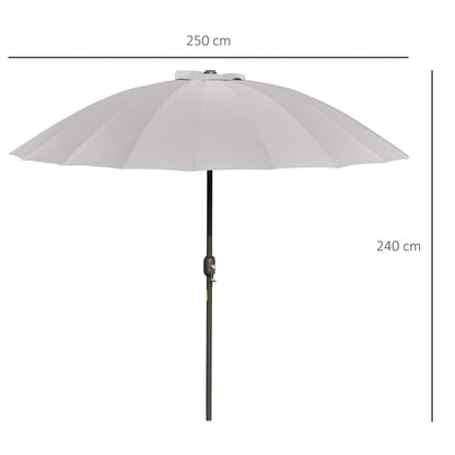 Terrace Umbrella Ø250 cm Garden Umbrella with Tiltable Angle 18 Ribs and Crank Waterproof Parasol for Patio Terrace Light Gray
