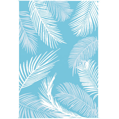 Reversible Durable Weatherproof Outdoor Rug with Carry Bag & Ground Anchors for Balcony, Garden, Patio, Bathroom, Hallway, Kitchen — 9' x 6' (274 x 182 cm), Light Blue & White