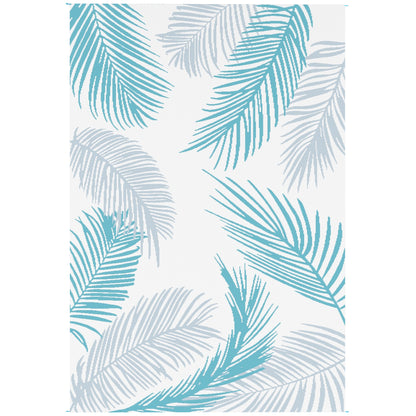 Reversible Durable Weatherproof Outdoor Rug with Carry Bag & Ground Anchors for Balcony, Garden, Patio, Bathroom, Hallway, Kitchen — 9' x 6' (274 x 182 cm), Light Blue & White