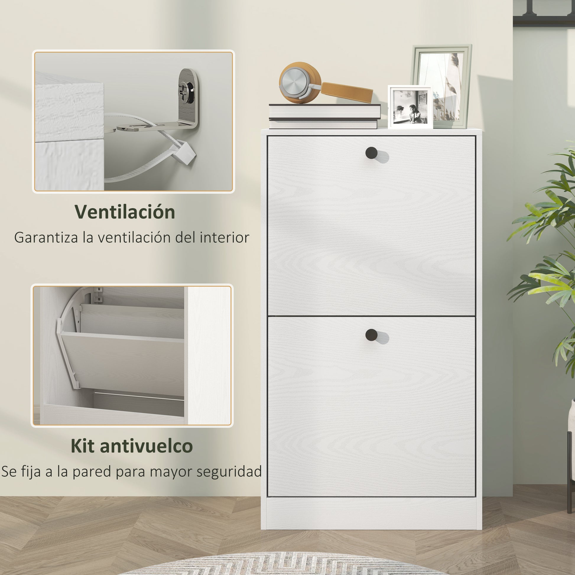 Narrow Shoe Cabinet with 2 Flip-Down Doors Shoe Organizer Entryway with Adjustable Shelves for 8 Pairs of Shoes for Narrow Hallways 47x26x85 cm White Veined