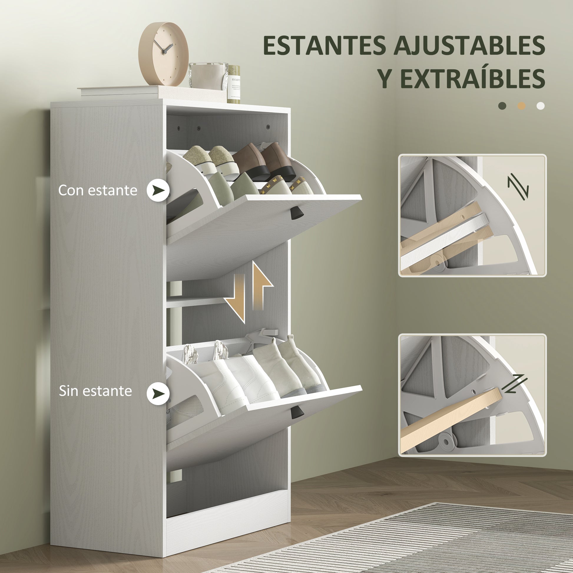 Narrow Shoe Cabinet with 2 Flip-Down Doors Shoe Organizer Entryway with Adjustable Shelves for 8 Pairs of Shoes for Narrow Hallways 47x26x85 cm White Veined