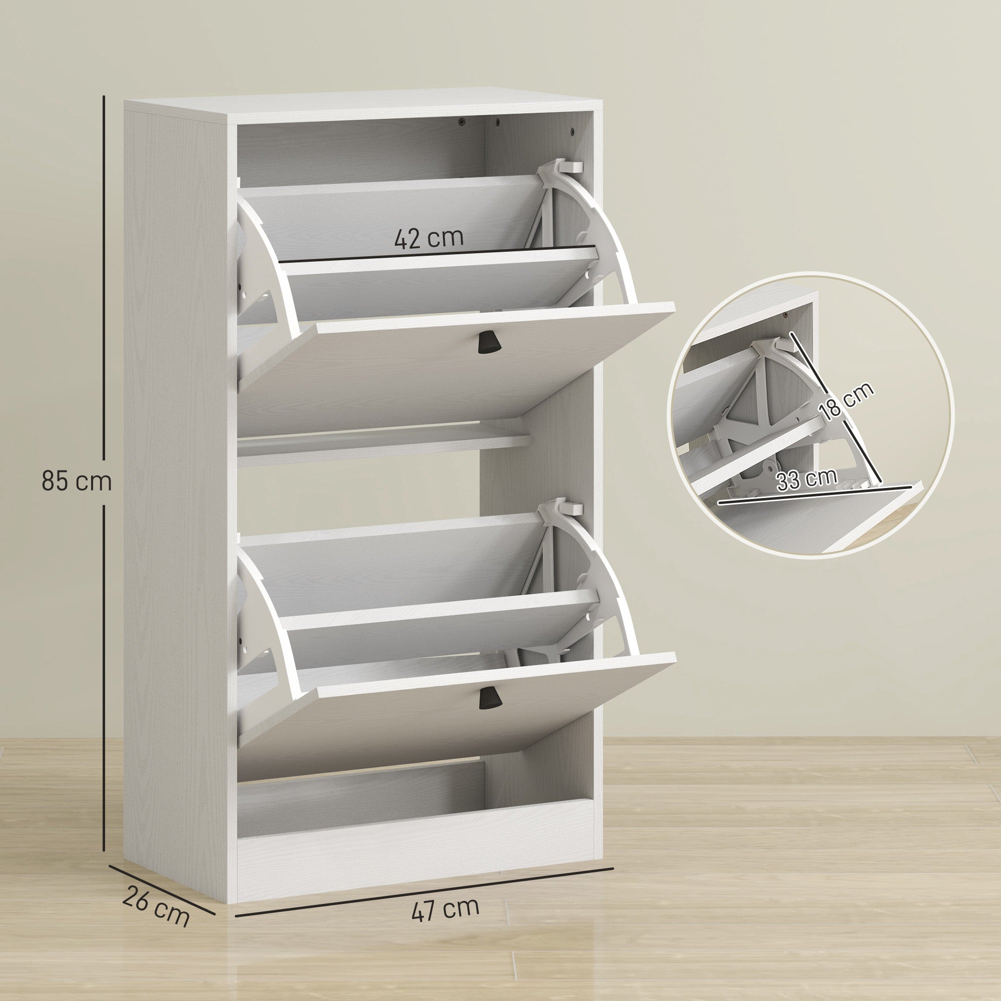 Narrow Shoe Cabinet with 2 Flip-Down Doors Shoe Organizer Entryway with Adjustable Shelves for 8 Pairs of Shoes for Narrow Hallways 47x26x85 cm White Veined