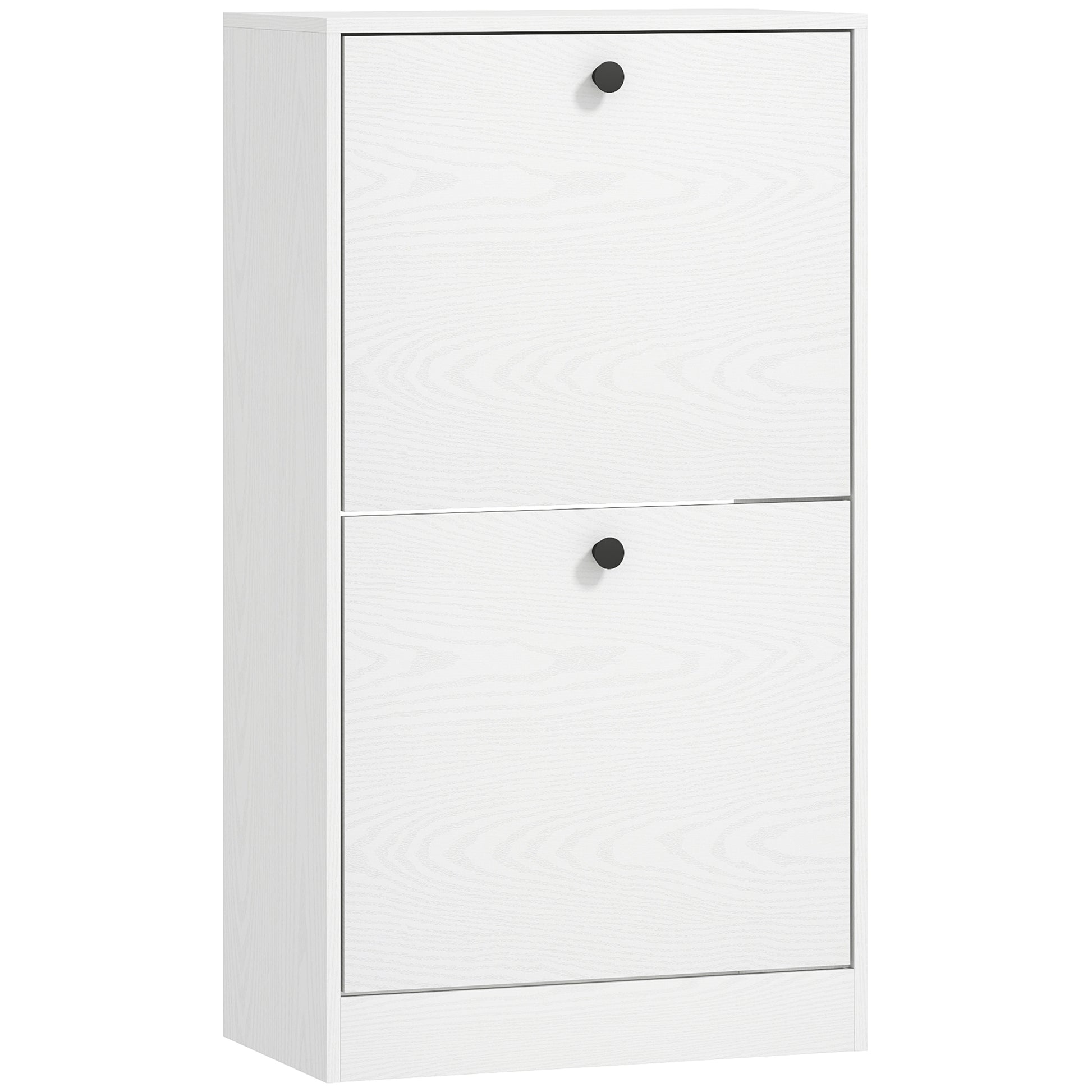 Narrow Shoe Cabinet with 2 Flip-Down Doors Shoe Organizer Entryway with Adjustable Shelves for 8 Pairs of Shoes for Narrow Hallways 47x26x85 cm White Veined