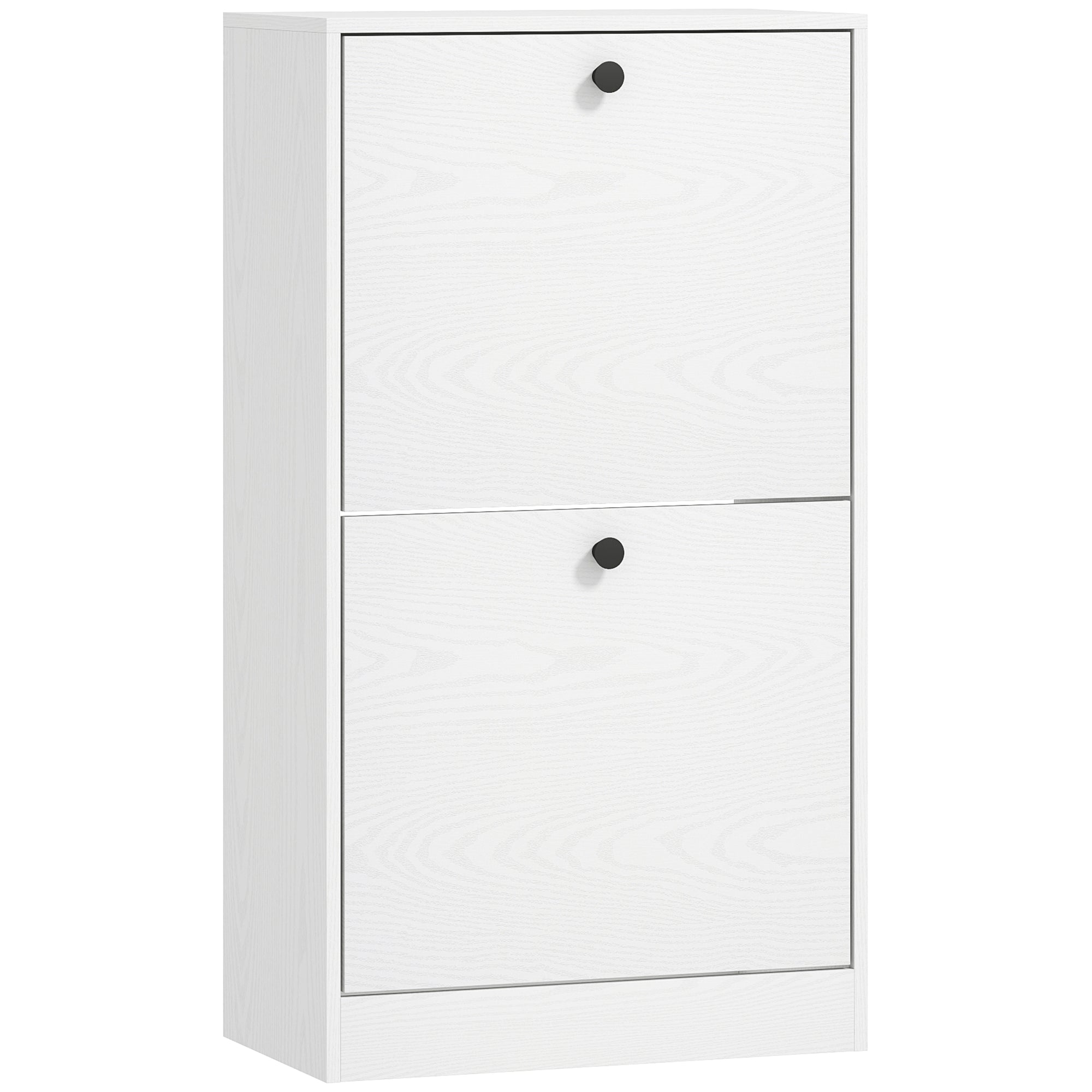 Narrow Shoe Cabinet with 2 Flip-Down Doors Shoe Organizer Entryway with Adjustable Shelves for 8 Pairs of Shoes for Narrow Hallways 47x26x85 cm White Veined