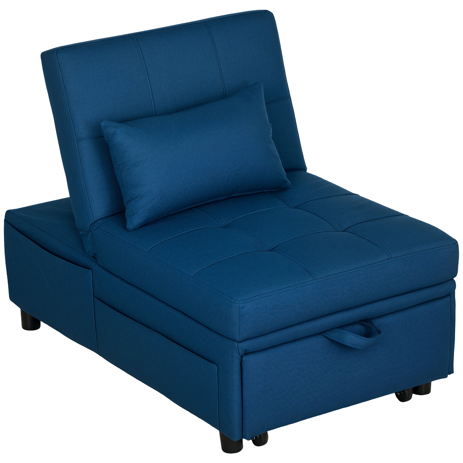 3-in-1 Sleeper Chair with Sleeper Function, Pull-Out Sofa Bed, Sleep Chair with Side Pocket, Adjustable Backrest, Up to 150 kg Load Capacity, for Living Room, Bedroom, Blue