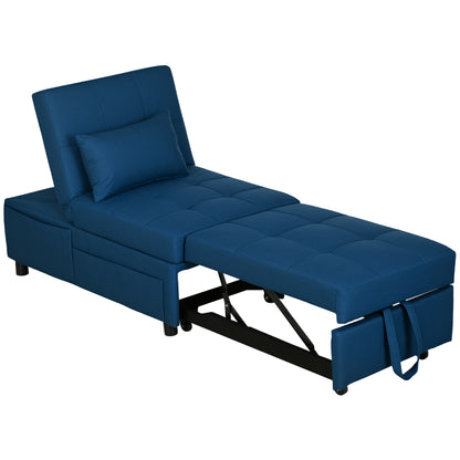 3-in-1 Sleeper Chair with Sleeper Function, Pull-Out Sofa Bed, Sleep Chair with Side Pocket, Adjustable Backrest, Up to 150 kg Load Capacity, for Living Room, Bedroom, Blue