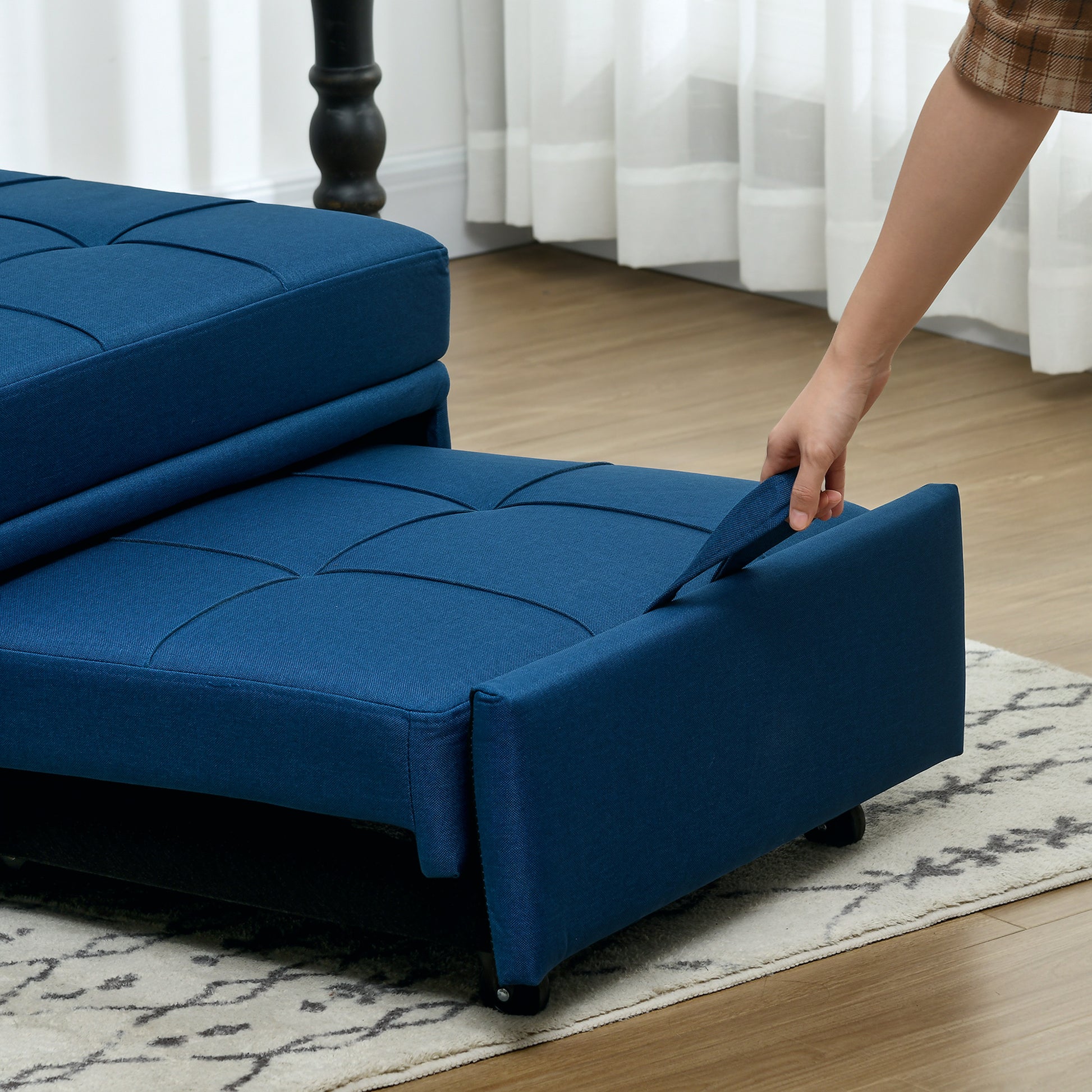 3-in-1 Sleeper Chair with Sleeper Function, Pull-Out Sofa Bed, Sleep Chair with Side Pocket, Adjustable Backrest, Up to 150 kg Load Capacity, for Living Room, Bedroom, Blue