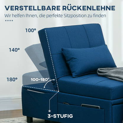 3-in-1 Sleeper Chair with Sleeper Function, Pull-Out Sofa Bed, Sleep Chair with Side Pocket, Adjustable Backrest, Up to 150 kg Load Capacity, for Living Room, Bedroom, Blue