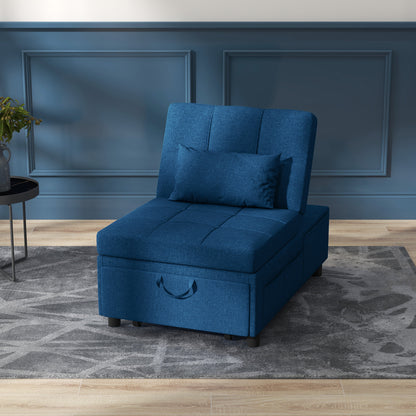 3-in-1 Sleeper Chair with Sleeper Function, Pull-Out Sofa Bed, Sleep Chair with Side Pocket, Adjustable Backrest, Up to 150 kg Load Capacity, for Living Room, Bedroom, Blue