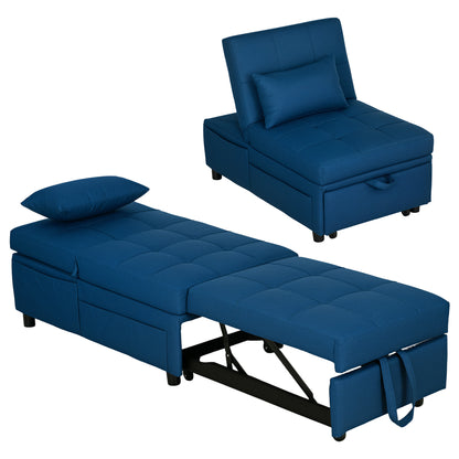 3-in-1 Sleeper Chair with Sleeper Function, Pull-Out Sofa Bed, Sleep Chair with Side Pocket, Adjustable Backrest, Up to 150 kg Load Capacity, for Living Room, Bedroom, Blue