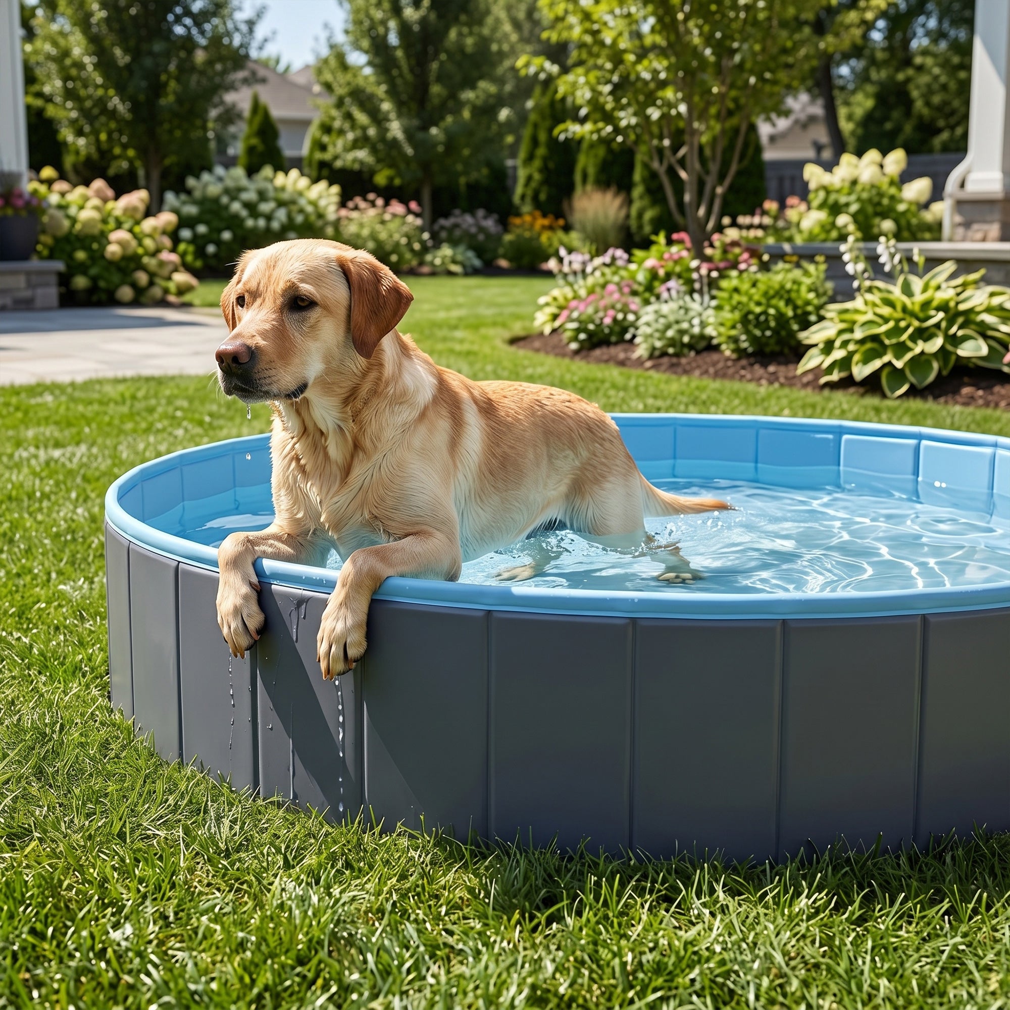 Foldable Dog Pool for Large & Extra-Large Dogs — 63 x 11.8 in (160 x 30 cm), Non-Inflatable, Anti-Slip, Dark Gray